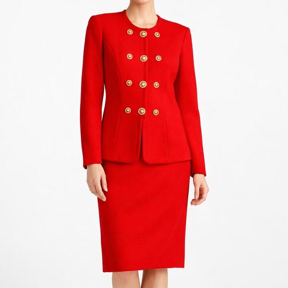 St. John Vintage Red Skirt Suit Set Size 4